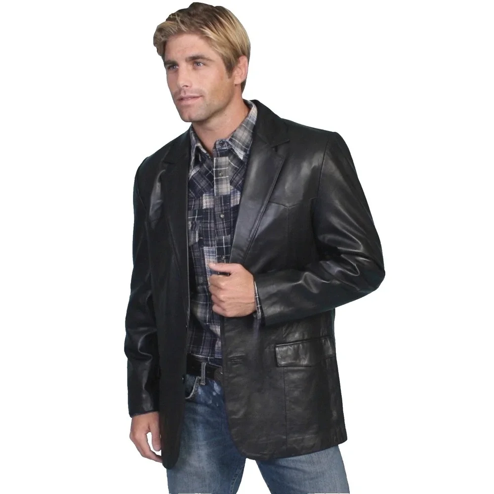Sportcoat Blazer Western Scully Mens 44 Soft Lambskin Leather Jacket Yokes Black